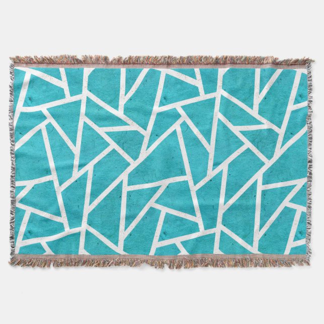 Cobertor Padrão de mosaico azul-esverdeado e branco (Frente)