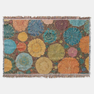 Cobertor Padrão de Mosaico Floral Terroso