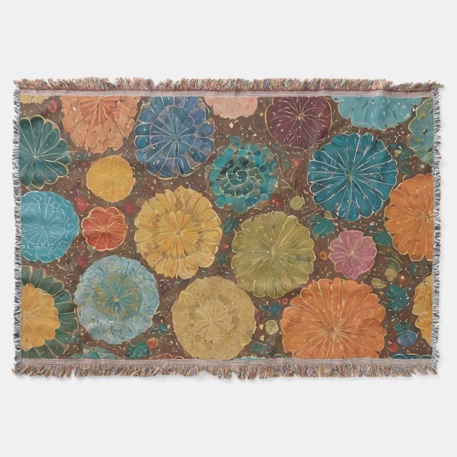 Cobertor Padrão de Mosaico Floral Terroso (Frente)
