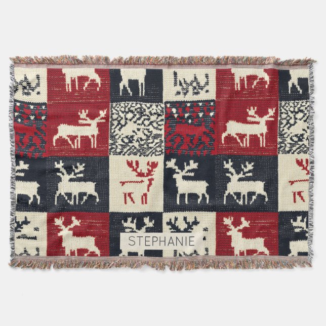 Cobertor Padrão de Natal de Patchwork do Knit | Russo (Frente)