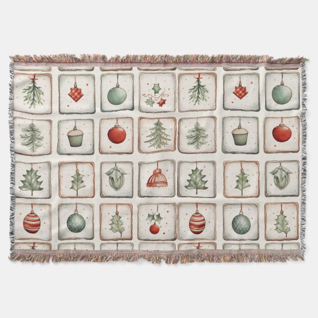 Cobertor Padrão de Natal Lineart da Aquarela (Frente)