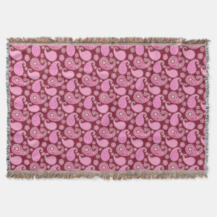 Cobertor Padrão de Paisley, Borgonha, Rosa e Branco