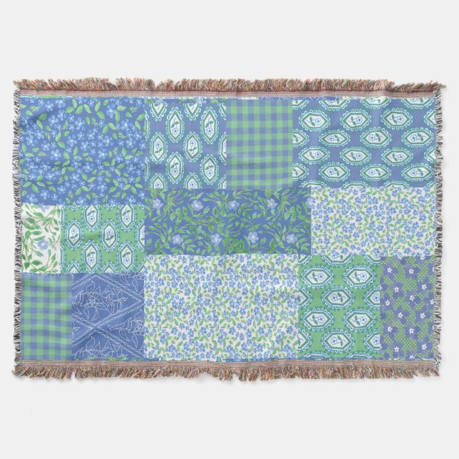 Cobertor Padrão de Patchwork Floral Boho Faux do Periwinkle (Frente)