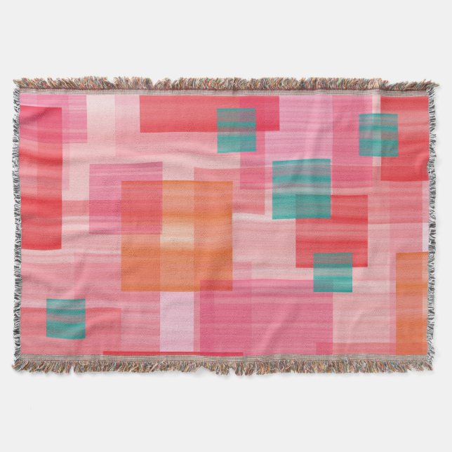 Cobertor Padrão de quadrados geométricos dos pés cor-de-ros (Frente)