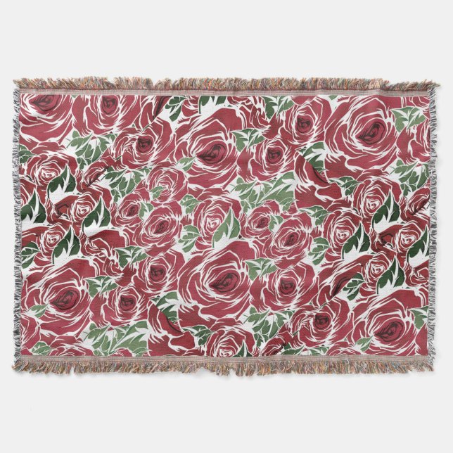 Cobertor Padrão de Rosa de Vintage Elegante - Floral Vermel (Frente)