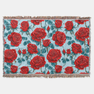 Cobertor Padrão de rosas vermelhas