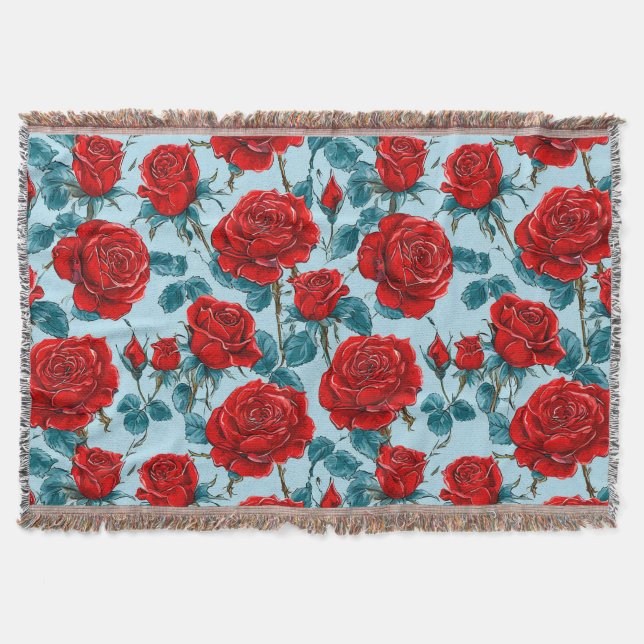 Cobertor Padrão de rosas vermelhas (Frente)