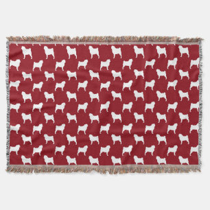 Cobertor Padrão de Silhuetas de Pug Vermelho e Branco