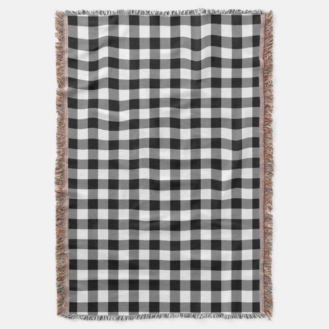 Cobertor Padrão De Verificação De Gingham Branco E Preto El (Frente Vertical)