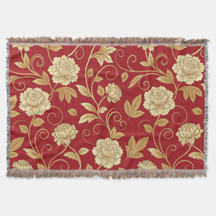 Cobertor Padrão de Videira Floral Carmesim Elegante
