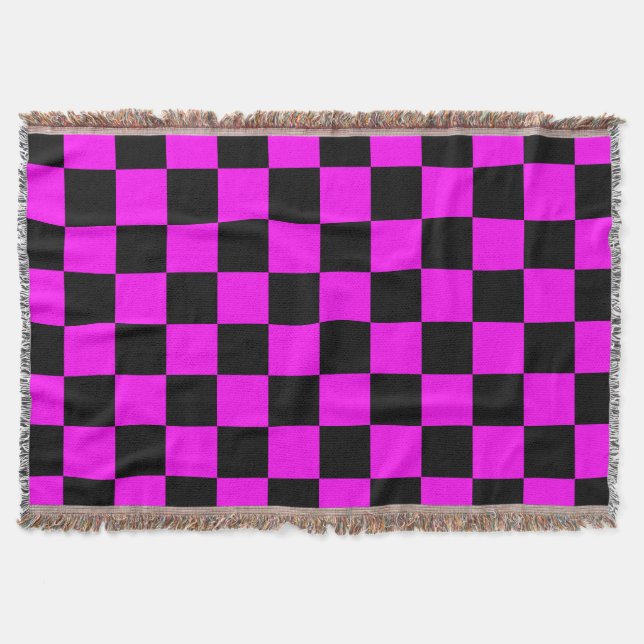 Cobertor Padrão de Xadrez Preto e Roxo (Frente)