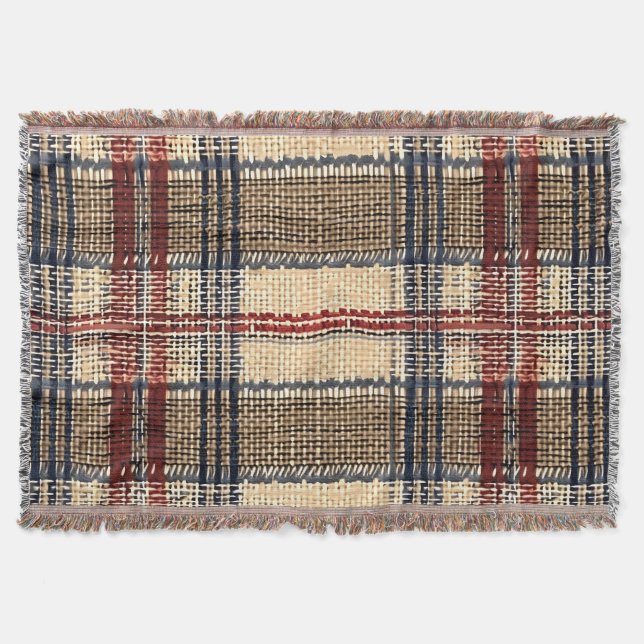 Cobertor Padrão de Xadrez tecido de marinho e creme (Frente)