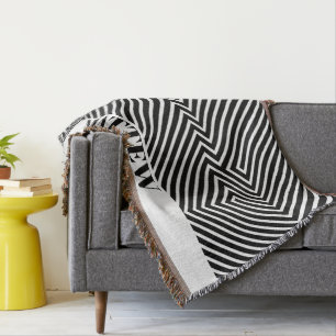 Cobertor Padrão de Zebra Preto e Branco Monograma Moderno