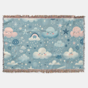 Cobertor Padrão do Céu Whimsical com Nuvens, Estrelas - Azu