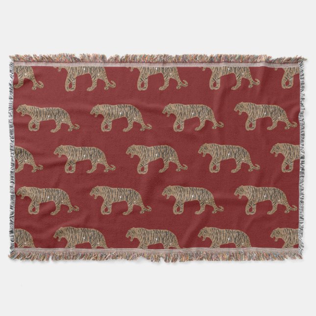 Cobertor Padrão Dourado de Tigre Vermelho Negro-Fashionista (Frente)