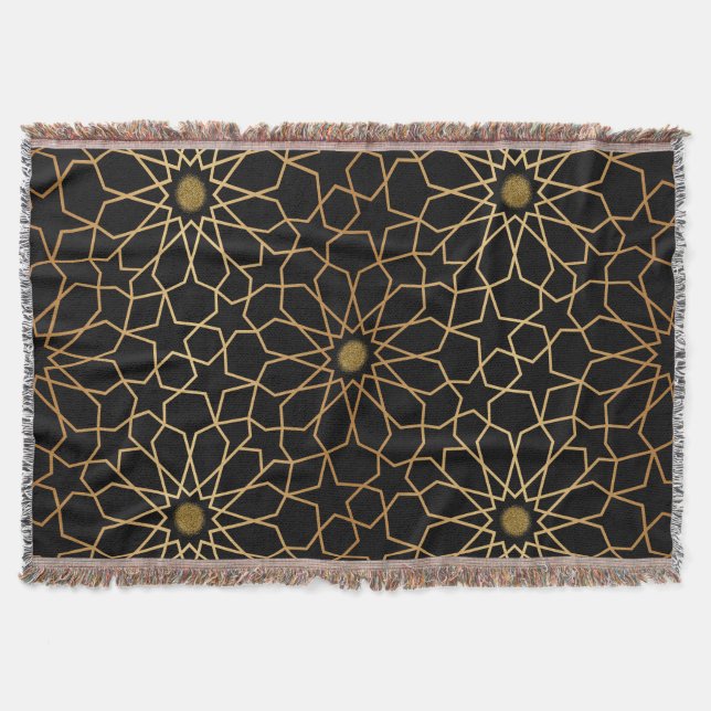 Cobertor Padrão Dourado mediterrânico moderno marroquino (Frente)