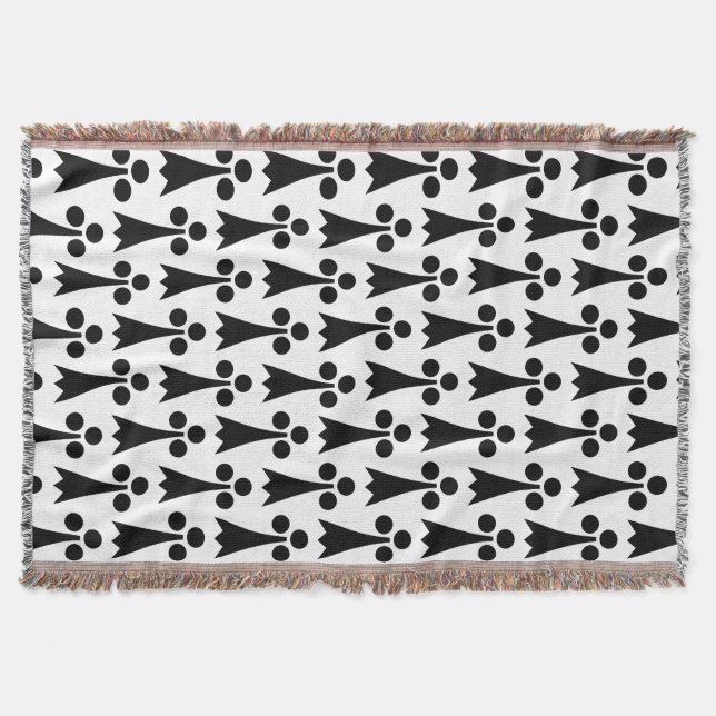 Cobertor Padrão Ermine, Padrão Medieval, Preto em Branco (Frente)