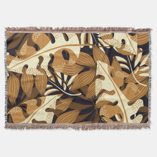 Cobertor Padrão Escuro das Folhas Tropicais Brilhantes