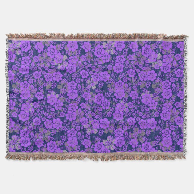 Cobertor Padrão floral 15.Purple.b DBlue BG (Frente)