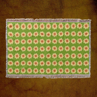 Cobertor Padrão Floral Amarelo Dahlia em Verde
