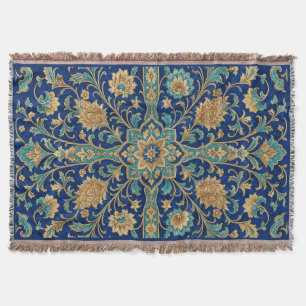 Cobertor Padrão Floral Arabesco Persa Azul Real