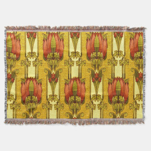 Cobertor Padrão Floral Art Nouveau Vermelho de Tulipa Vinta
