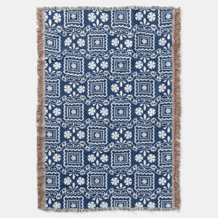 Cobertor padrão floral azul branco, retrógrado, 60