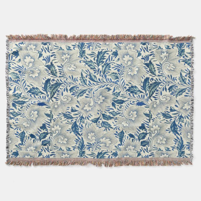 Cobertor Padrão Floral Azul Design Asiático Antiquado (Frente)