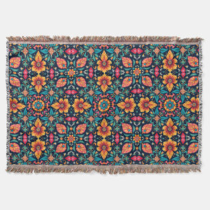 Cobertor Padrão Floral Boho Colorido Simetria Elegante