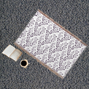 Cobertor Padrão Floral Boho Moderno Ameixa Branco