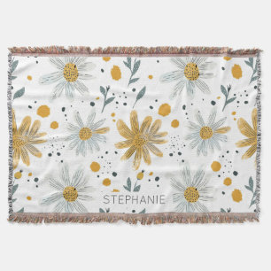 Cobertor Padrão Floral Branco e Amarelo