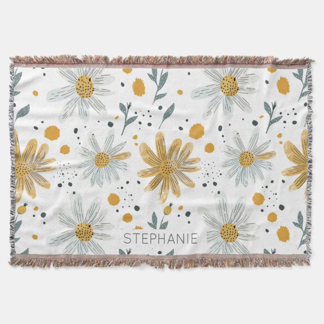 Cobertor Padrão Floral Branco e Amarelo (Frente)