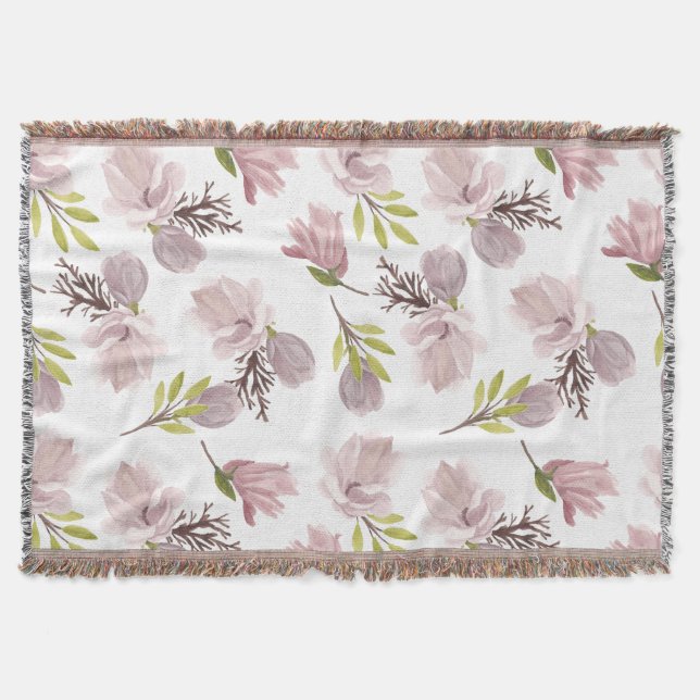 Cobertor Padrão floral brilhante moderno rosa e branco (Frente)