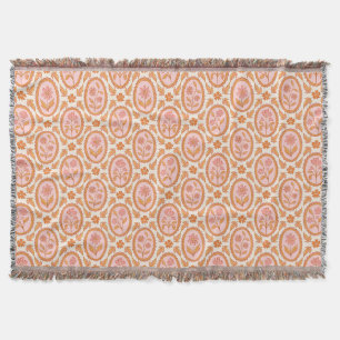 Cobertor Padrão Floral Cameo Vintage em Rosa e Laranja