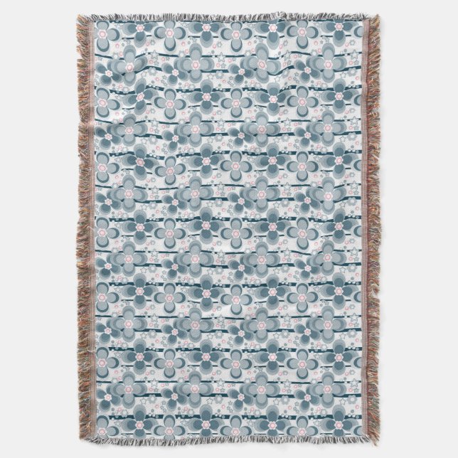 Cobertor Padrão floral cinza e branco  cinza (Frente Vertical)