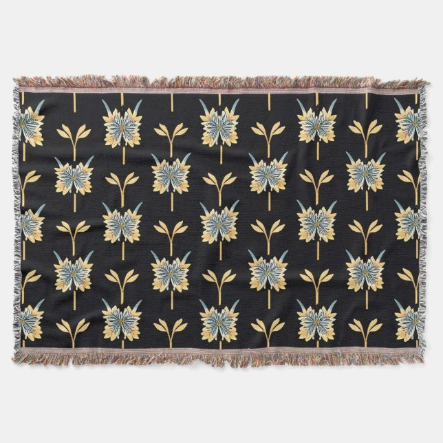 Cobertor Padrão Floral Colorido em Preto para Decoração de  (Frente)