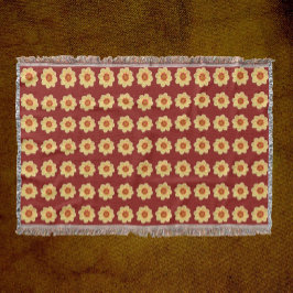 Cobertor Padrão Floral de Dália Amarela sobre Vermelho Tijo