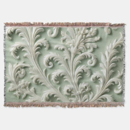 Cobertor Padrão Floral de Damasco Branco Padrão Verde Suave