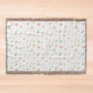 Cobertor Padrão Floral de Flor Amarela e Rosa em Aquarela