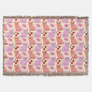 Cobertor Padrão Floral de Gatinho Fofo Cereja Kawaii Kitt