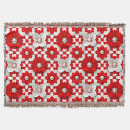 Cobertor Padrão Floral de Jardim Vermelho e Branco para Dec