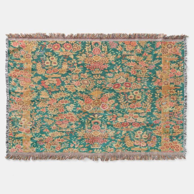 Cobertor Padrão floral de ouro verde turquia persa (Frente)