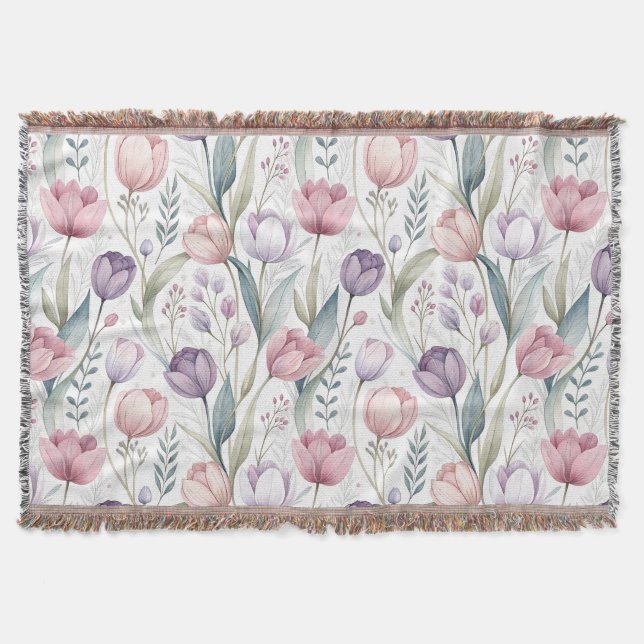 Cobertor Padrão floral de tulipa escandinavo (Frente)