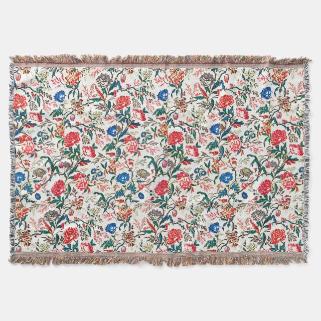 Cobertor Padrão Floral do século XIX Vermelho Verde Azul (Frente)