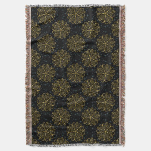 Cobertor Padrão Floral Elegante Azul e Dourado