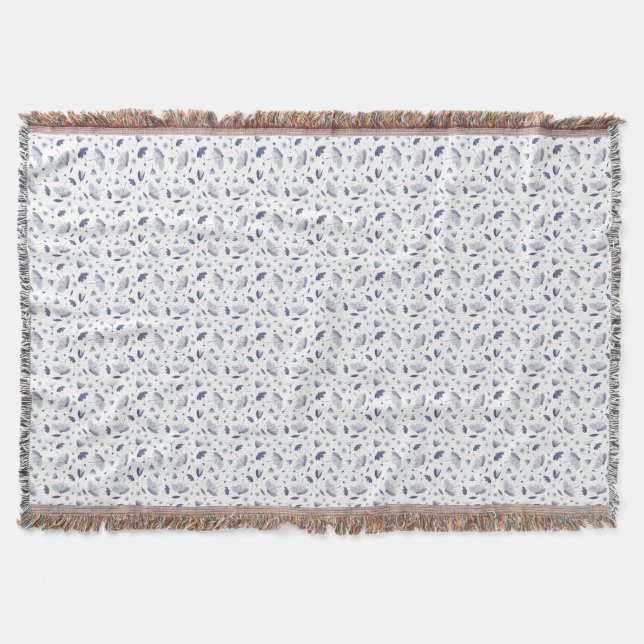 Cobertor Padrão Floral Elegante Azul Escuro e Branco (Frente)