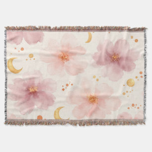 Cobertor Padrão Floral em Aquarela Rosa Elegante