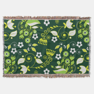 Cobertor Padrão Floral Escandinavo Verde Moderno