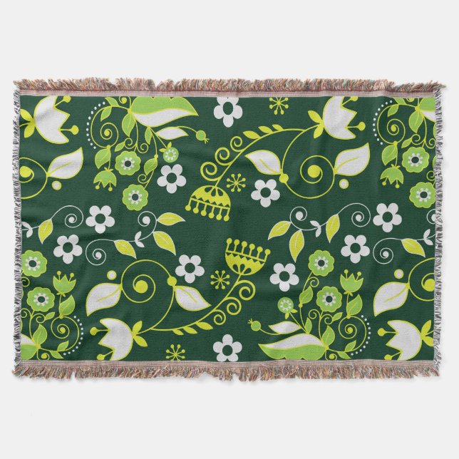Cobertor Padrão Floral Escandinavo Verde Moderno (Frente)