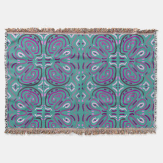 Cobertor Padrão Floral Feminino de Flores Roxas no Turquesa